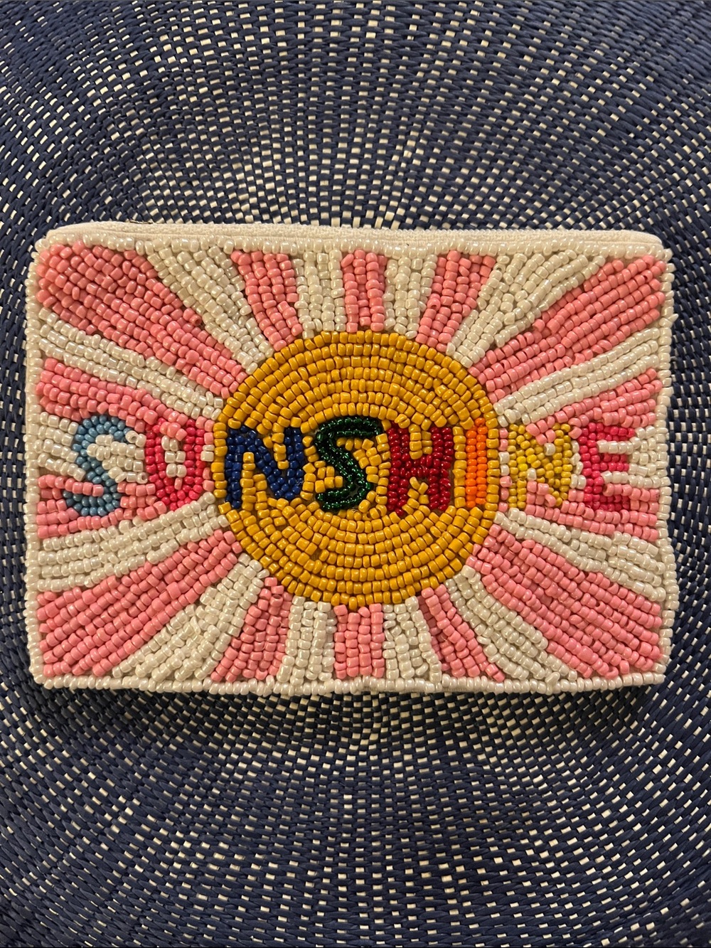Sunshine Beaded Pouch -Wallet - Pink, Yellow, Cream